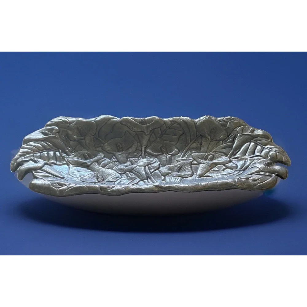 Vintage 1993 Arthur Court Aluminum Floral Calla Lily Decorative Serving Tray